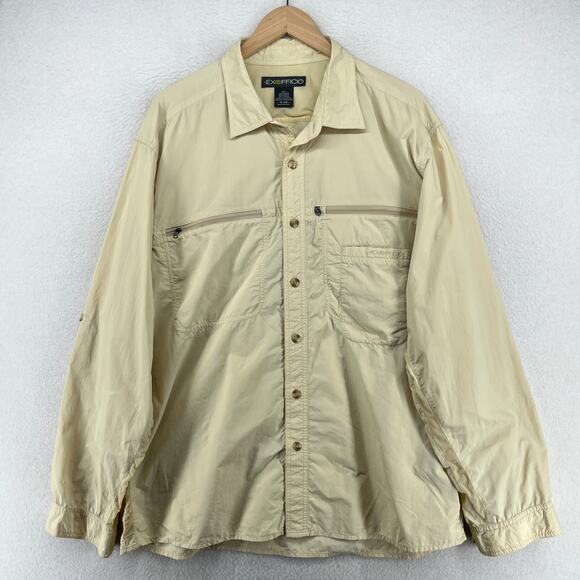 EXOFFICIO Shirt Mens XL Nylon Button Up Roll Tab Sleeve Fishing Hunting Ripstop - Picture 1 of 16